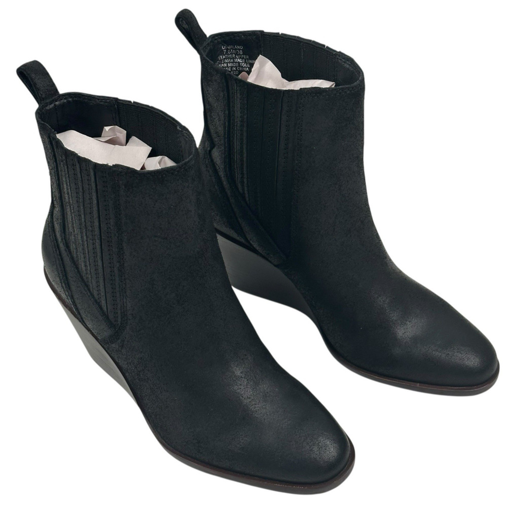 Lucky Brand Wilano Wedge Booties Black Leather Womens Size 7.5M New $139